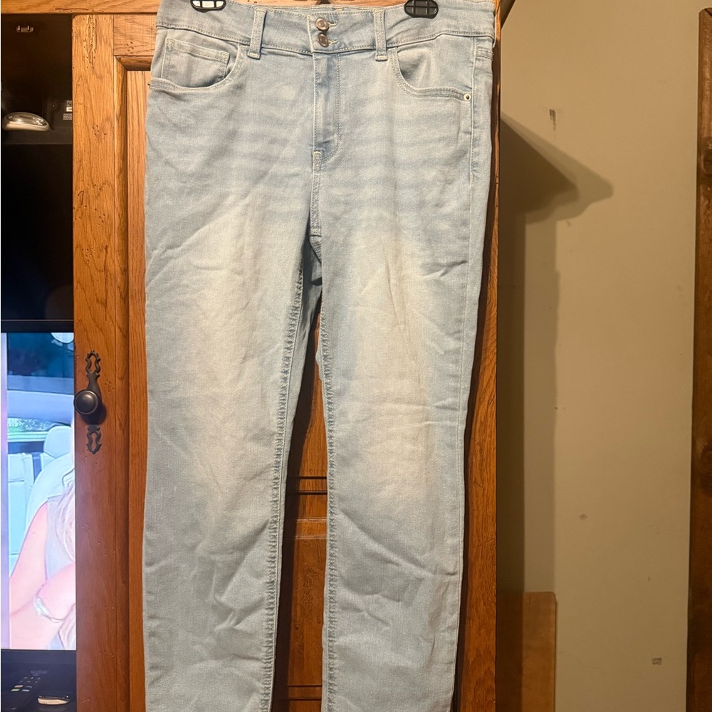 No Boundaries Blue Straight Leg Jeans with Distressed Detailing